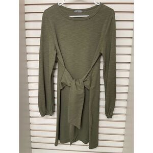 Pretty Garden Women's Green Tie Waist Sweater Dress M Long Sleeve Knee Length